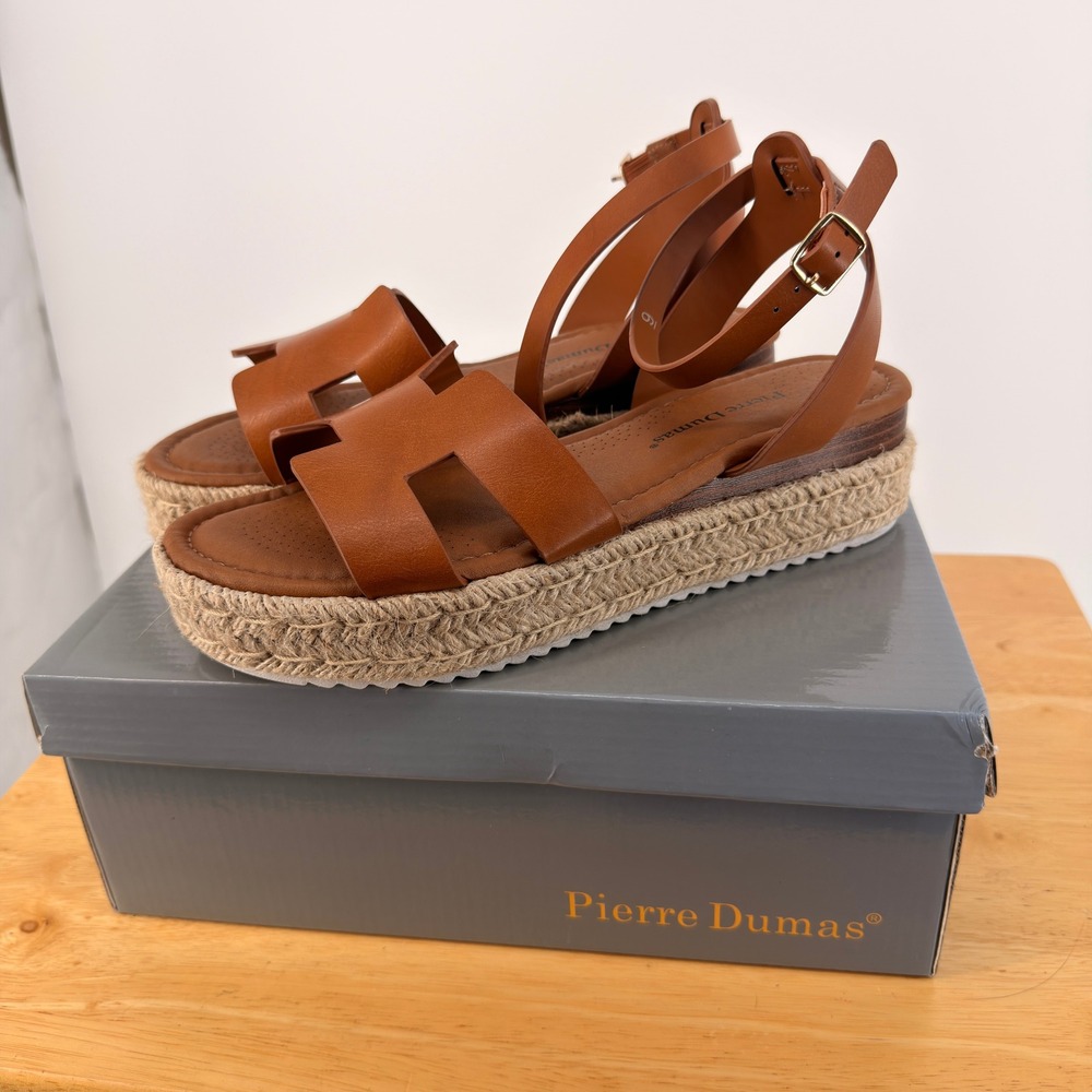 Pierre Dumas Magic-30 Sandals Womens 9 Tan Espadrille Platform H-Strap Boho Chic